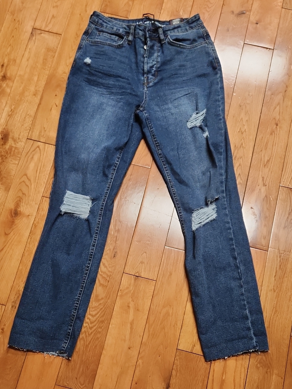 No Boundaries Distressed Dark Blue Straight Leg Jeans